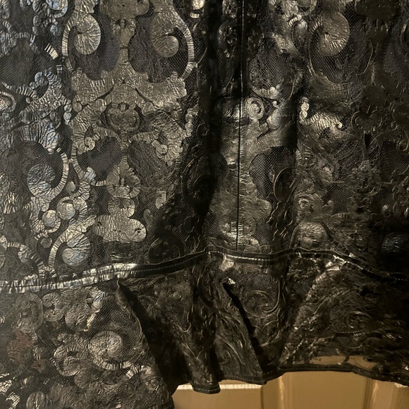 Elie Tahari size 8 NWT Black Leather Filigree Lace Sleeveless Sheath Dress - Picture 6 of 6